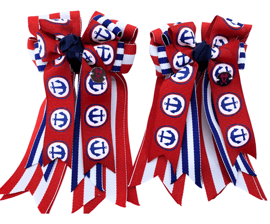 Ponytail Bows Online 3" Tails PonyTail Bows- Red/White/Blue Anchors equestrian team apparel online tack store mobile tack store custom farm apparel custom show stable clothing equestrian lifestyle horse show clothing riding clothes PonyTail Bows- Red/White/Blue Anchors horses equestrian tack store