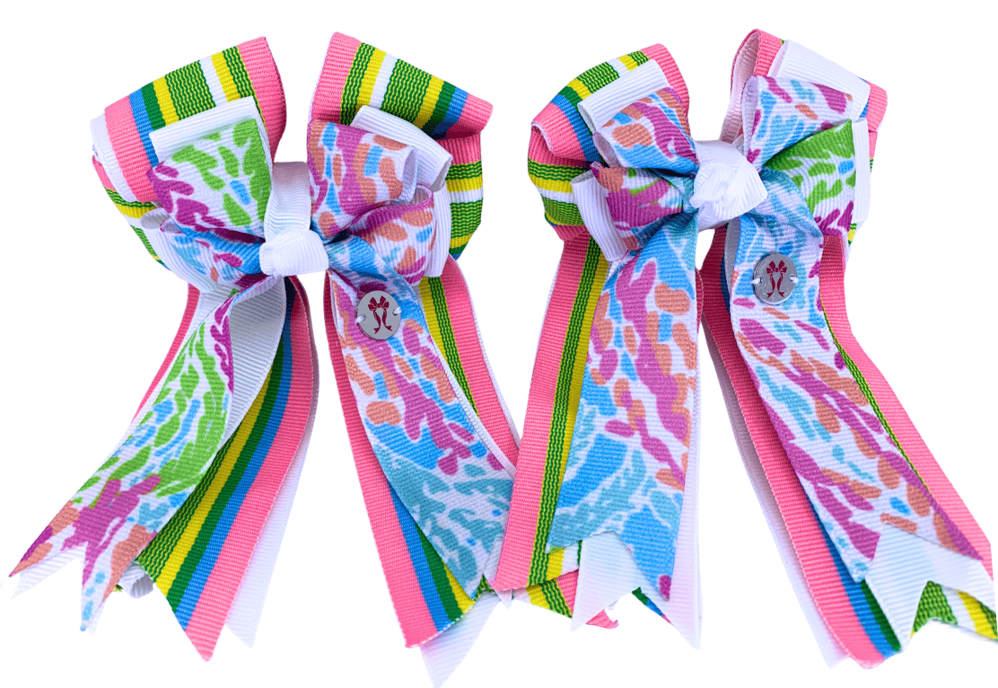 Ponytail Bows Online 3" Tails PonyTail Bows- Coral Reef/Pastel Striped equestrian team apparel online tack store mobile tack store custom farm apparel custom show stable clothing equestrian lifestyle horse show clothing riding clothes PonyTail Bows- Coral Reef/Pastel Striped horses equestrian tack store