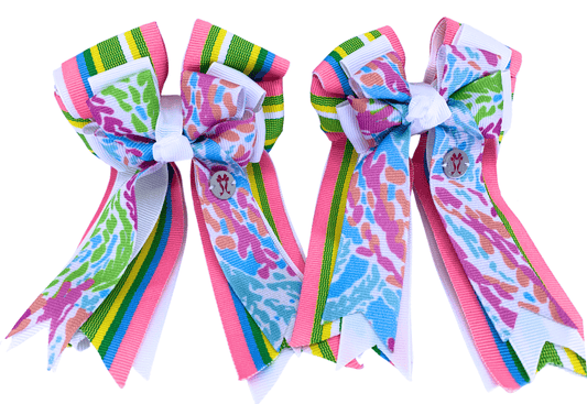 Ponytail Bows Online 3" Tails PonyTail Bows- Coral Reef/Pastel Striped equestrian team apparel online tack store mobile tack store custom farm apparel custom show stable clothing equestrian lifestyle horse show clothing riding clothes PonyTail Bows- Coral Reef/Pastel Striped horses equestrian tack store