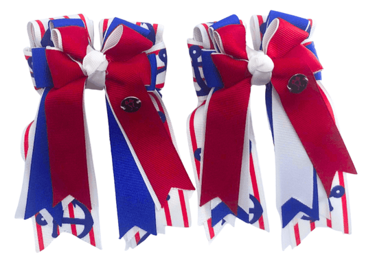Ponytail Bows Online 3" Tails Anchors Red PonyTail Bows equestrian team apparel online tack store mobile tack store custom farm apparel custom show stable clothing equestrian lifestyle horse show clothing riding clothes Anchors Red PonyTail Bows horses equestrian tack store