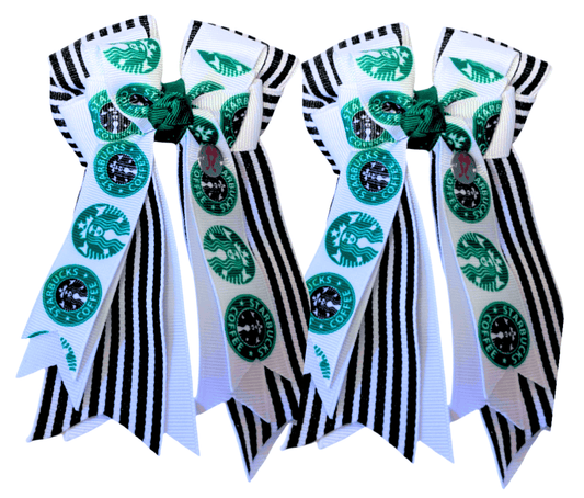 Ponytail Bows Online 3" Tails PonyTail Bows- Starbucks (Stripes) equestrian team apparel online tack store mobile tack store custom farm apparel custom show stable clothing equestrian lifestyle horse show clothing riding clothes PonyTail Bows- Starbucks (Stripes) horses equestrian tack store