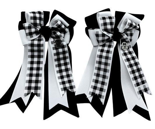Ponytail Bows Online 3" Tails PonyTail Bows- Black White Checker equestrian team apparel online tack store mobile tack store custom farm apparel custom show stable clothing equestrian lifestyle horse show clothing riding clothes PonyTail Bows- Black White Checker horses equestrian tack store