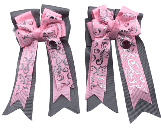 Ponytail Bows Online 3" Tails Baby Pink Scroll PonyTail Bows equestrian team apparel online tack store mobile tack store custom farm apparel custom show stable clothing equestrian lifestyle horse show clothing riding clothes Baby Pink Scroll PonyTail Bows horses equestrian tack store