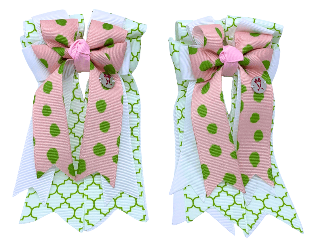 Ponytail Bows Online 3" Tails PonyTail Bows- White Green Motif/Spice equestrian team apparel online tack store mobile tack store custom farm apparel custom show stable clothing equestrian lifestyle horse show clothing riding clothes PonyTail Bows- White Green Motif/Spice horses equestrian tack store