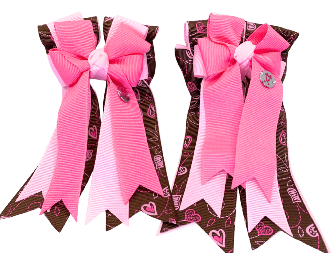 Ponytail Bows Online 3" Tails PonyTail Bows-Pink/Java Love equestrian team apparel online tack store mobile tack store custom farm apparel custom show stable clothing equestrian lifestyle horse show clothing riding clothes PonyTail Bows-Pink/Java Love horses equestrian tack store