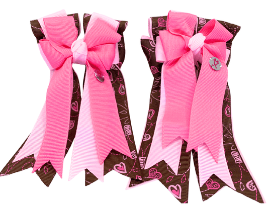 Ponytail Bows Online 3" Tails PonyTail Bows-Pink/Java Love equestrian team apparel online tack store mobile tack store custom farm apparel custom show stable clothing equestrian lifestyle horse show clothing riding clothes PonyTail Bows-Pink/Java Love horses equestrian tack store