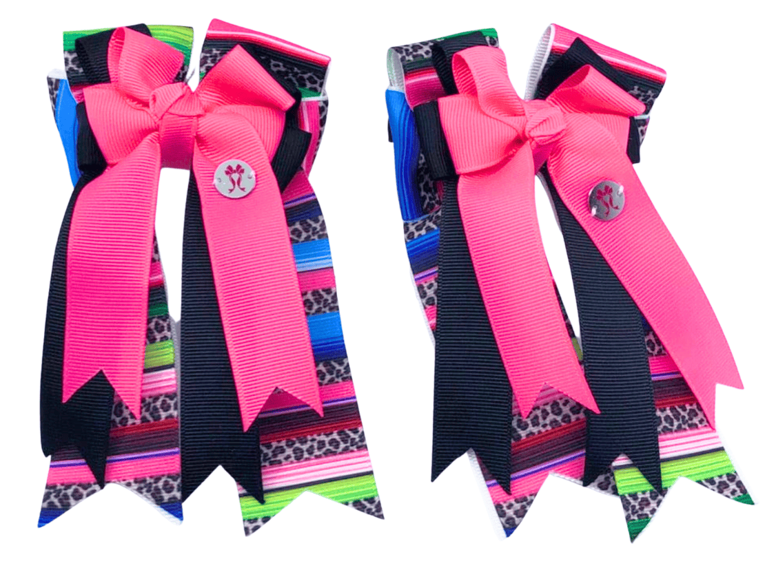 Ponytail Bows Online 3" Tails Pink Sarape PonyTail Bows equestrian team apparel online tack store mobile tack store custom farm apparel custom show stable clothing equestrian lifestyle horse show clothing riding clothes Pink Sarape PonyTail Bows horses equestrian tack store