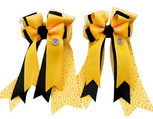 PonyTail Bows-  Honeycomb (Gold/Black)