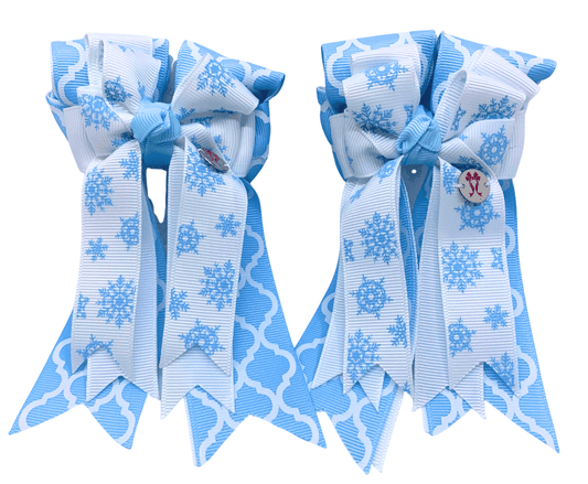 Ponytail Bows Online 3" Tails PonyTail Bows- Ice Blue Snowflakes equestrian team apparel online tack store mobile tack store custom farm apparel custom show stable clothing equestrian lifestyle horse show clothing riding clothes PonyTail Bows- Ice Blue Snowflakes horses equestrian tack store