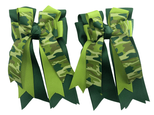 Ponytail Bows Online 3" Tails Dark Green Camo PonyTail Bows equestrian team apparel online tack store mobile tack store custom farm apparel custom show stable clothing equestrian lifestyle horse show clothing riding clothes Dark Green Camo PonyTail Bows horses equestrian tack store