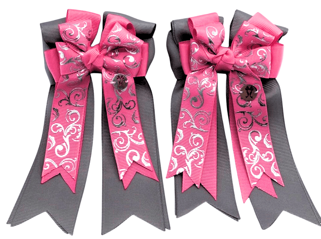 Ponytail Bows Online 3" Tails Hot Pink Scroll PonyTail Bows equestrian team apparel online tack store mobile tack store custom farm apparel custom show stable clothing equestrian lifestyle horse show clothing riding clothes Hot Pink Scroll PonyTail Bows horses equestrian tack store