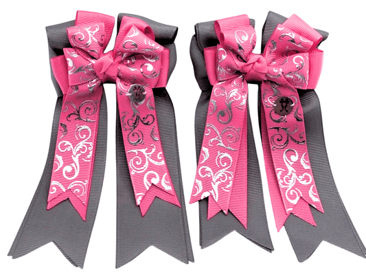 Ponytail Bows Online 3" Tails Hot Pink Scroll PonyTail Bows equestrian team apparel online tack store mobile tack store custom farm apparel custom show stable clothing equestrian lifestyle horse show clothing riding clothes Hot Pink Scroll PonyTail Bows horses equestrian tack store