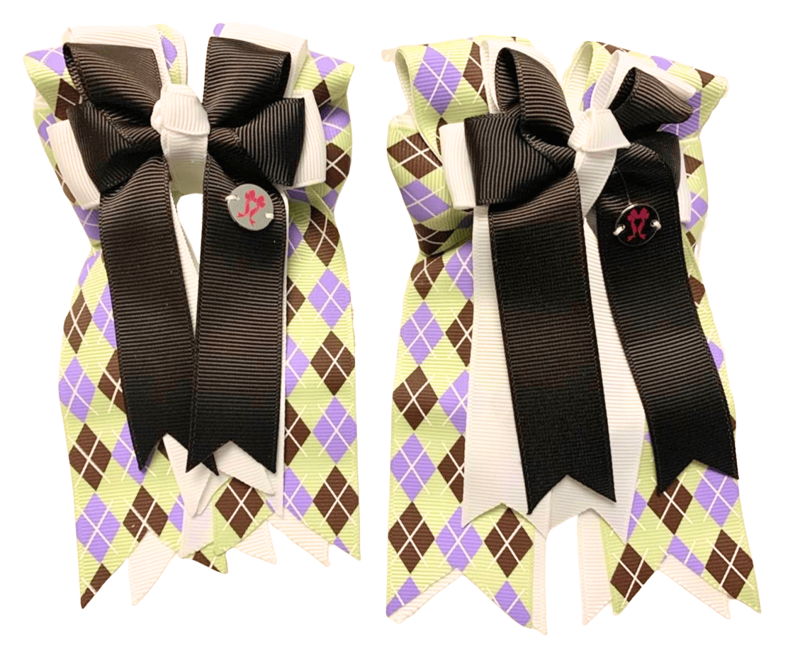 Ponytail Bows Online 3" Tails Mint Chocolate Argyle PonyTail Bows equestrian team apparel online tack store mobile tack store custom farm apparel custom show stable clothing equestrian lifestyle horse show clothing riding clothes Mint Chocolate Argyle PonyTail Bows horses equestrian tack store