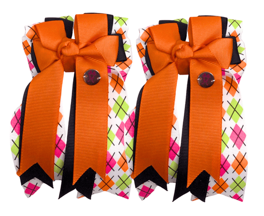 Ponytail Bows Online 3" Tails Argyle Orange/Black PonyTail Bows equestrian team apparel online tack store mobile tack store custom farm apparel custom show stable clothing equestrian lifestyle horse show clothing riding clothes Argyle Orange/Black PonyTail Bows horses equestrian tack store