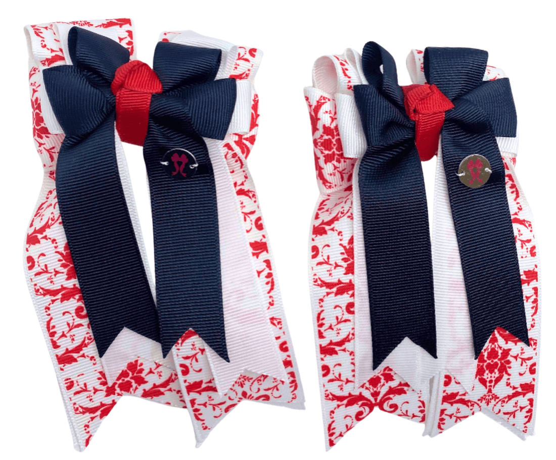 Ponytail Bows Online 3" Tails Red Demask Black PonyTail Bows equestrian team apparel online tack store mobile tack store custom farm apparel custom show stable clothing equestrian lifestyle horse show clothing riding clothes Red Demask Black PonyTail Bows horses equestrian tack store