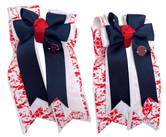 Ponytail Bows Online 3" Tails Red Demask Black PonyTail Bows equestrian team apparel online tack store mobile tack store custom farm apparel custom show stable clothing equestrian lifestyle horse show clothing riding clothes Red Demask Black PonyTail Bows horses equestrian tack store