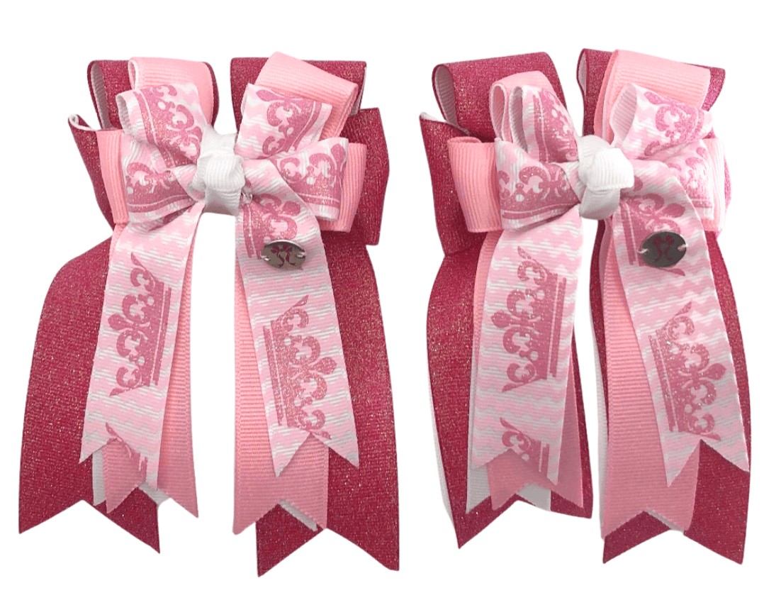 Ponytail Bows Online 3" Tails Pink Crowns PonyTail Bows equestrian team apparel online tack store mobile tack store custom farm apparel custom show stable clothing equestrian lifestyle horse show clothing riding clothes Pink Crowns PonyTail Bows horses equestrian tack store