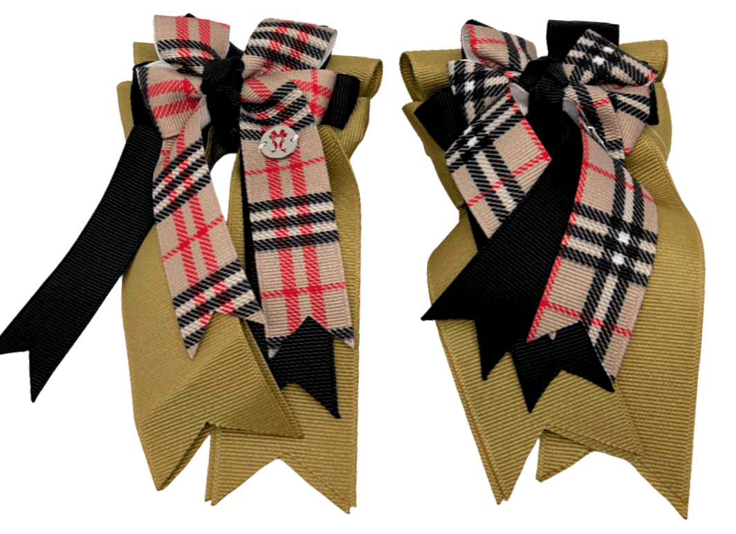 Ponytail Bows Online 3" Tails Burberry Khaki PonyTail Bows equestrian team apparel online tack store mobile tack store custom farm apparel custom show stable clothing equestrian lifestyle horse show clothing riding clothes Burberry Khaki PonyTail Bows horses equestrian tack store