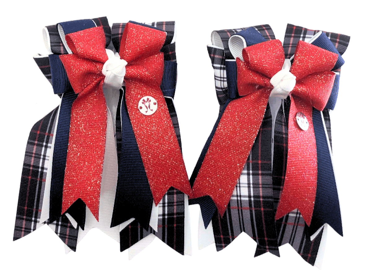 Ponytail Bows Online 3" Tails Black Plaid/Red Topper PonyTail Bows equestrian team apparel online tack store mobile tack store custom farm apparel custom show stable clothing equestrian lifestyle horse show clothing riding clothes Black Plaid/Red Topper PonyTail Bows horses equestrian tack store