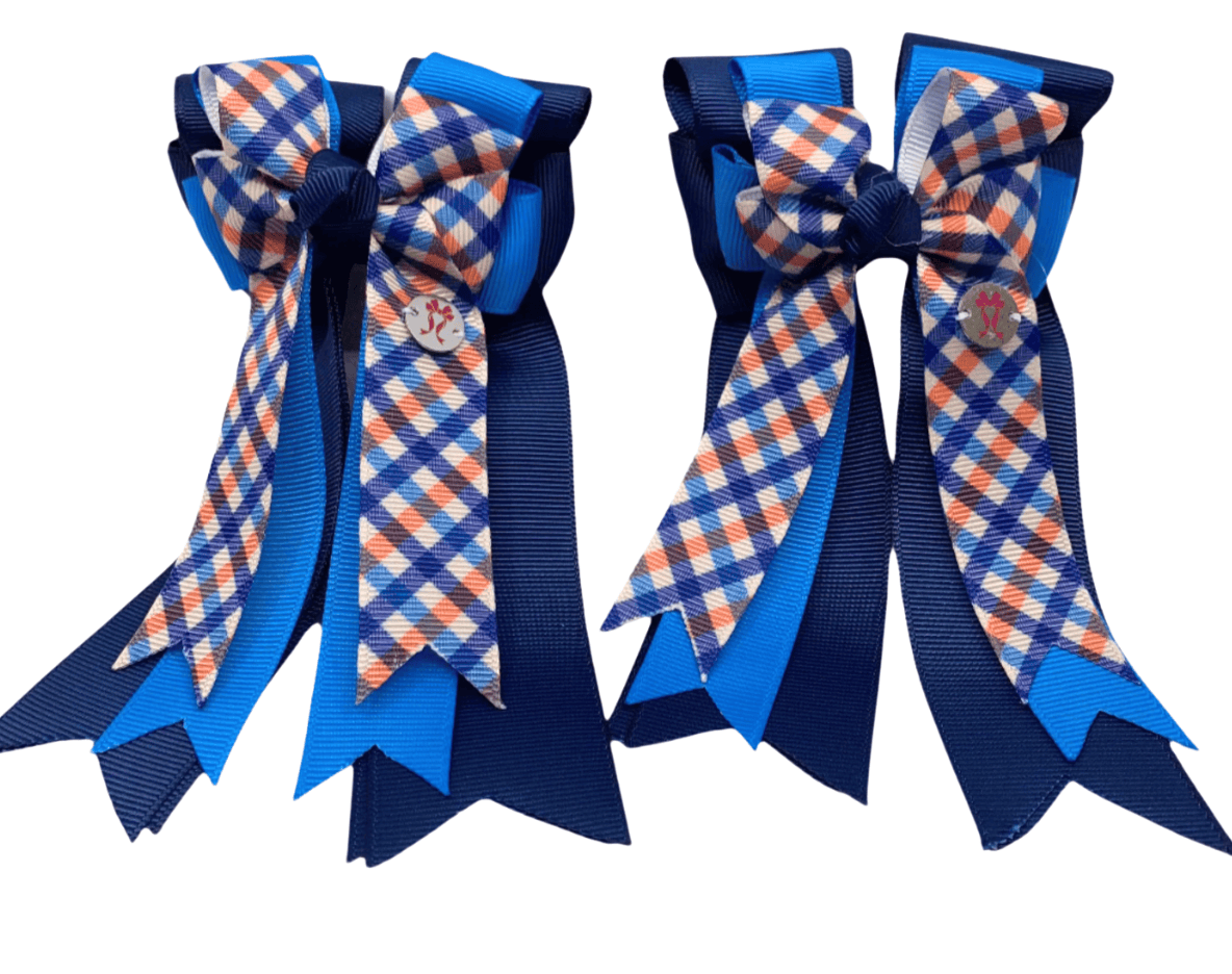 Ponytail Bows Online 3" Tails PonyTail Bows- Plaid (Navy/Light Blue) equestrian team apparel online tack store mobile tack store custom farm apparel custom show stable clothing equestrian lifestyle horse show clothing riding clothes PonyTail Bows- Plaid (Navy/Light Blue) horses equestrian tack store