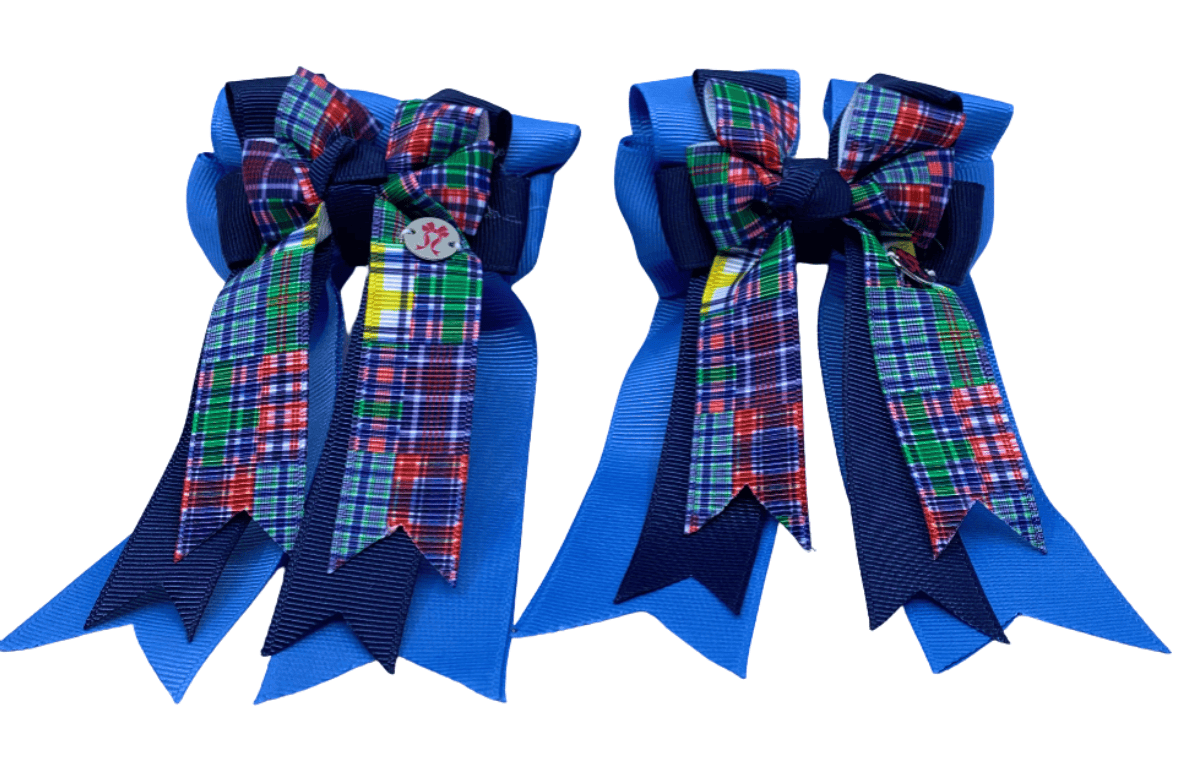 Ponytail Bows Online 3" Tails PonyTail Bows- Blue/Navy/Plaid equestrian team apparel online tack store mobile tack store custom farm apparel custom show stable clothing equestrian lifestyle horse show clothing riding clothes PonyTail Bows- Blue/Navy/Plaid horses equestrian tack store