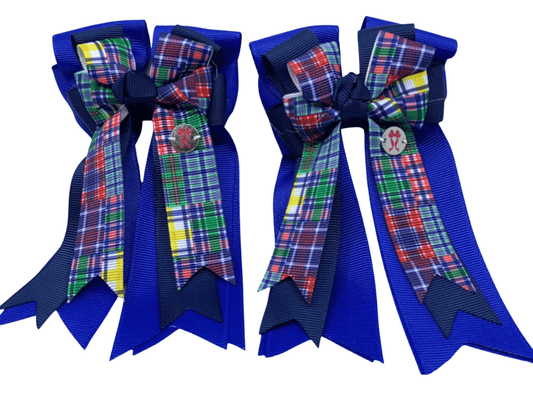 Ponytail Bows Online 3" Tails PonyTail Bows- Royal Blue/Navy/Plaid equestrian team apparel online tack store mobile tack store custom farm apparel custom show stable clothing equestrian lifestyle horse show clothing riding clothes PonyTail Bows- Royal Blue/Navy/Plaid horses equestrian tack store