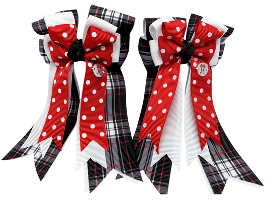 Ponytail Bows Online 3" Tails PonyTail Bows- Red & White Polka Dots/Plaid equestrian team apparel online tack store mobile tack store custom farm apparel custom show stable clothing equestrian lifestyle horse show clothing riding clothes PonyTail Bows- Red & White Polka Dots/Plaid horses equestrian tack store