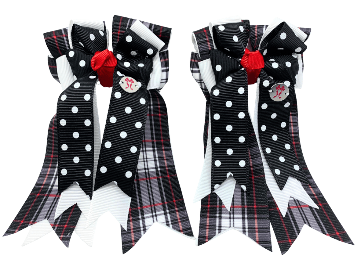 Ponytail Bows Online 3" Tails PonyTail Bows- Black & White Polka Dots/Plaid equestrian team apparel online tack store mobile tack store custom farm apparel custom show stable clothing equestrian lifestyle horse show clothing riding clothes PonyTail Bows- Black & White Polka Dots/Plaid horses equestrian tack store