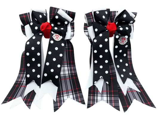Ponytail Bows Online 3" Tails PonyTail Bows- Black & White Polka Dots/Plaid equestrian team apparel online tack store mobile tack store custom farm apparel custom show stable clothing equestrian lifestyle horse show clothing riding clothes PonyTail Bows- Black & White Polka Dots/Plaid horses equestrian tack store