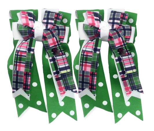 Ponytail Bows Online 3" Tails Green Polka Dots PonyTail Bows equestrian team apparel online tack store mobile tack store custom farm apparel custom show stable clothing equestrian lifestyle horse show clothing riding clothes Green Polka Dots PonyTail Bows horses equestrian tack store