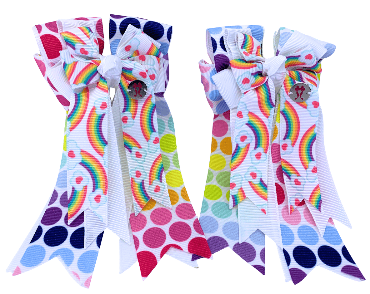 Ponytail Bows Online 3" Tails PonyTail Bows- Rainbows & Polka Dots equestrian team apparel online tack store mobile tack store custom farm apparel custom show stable clothing equestrian lifestyle horse show clothing riding clothes PonyTail Bows- Rainbows & Polka Dots horses equestrian tack store