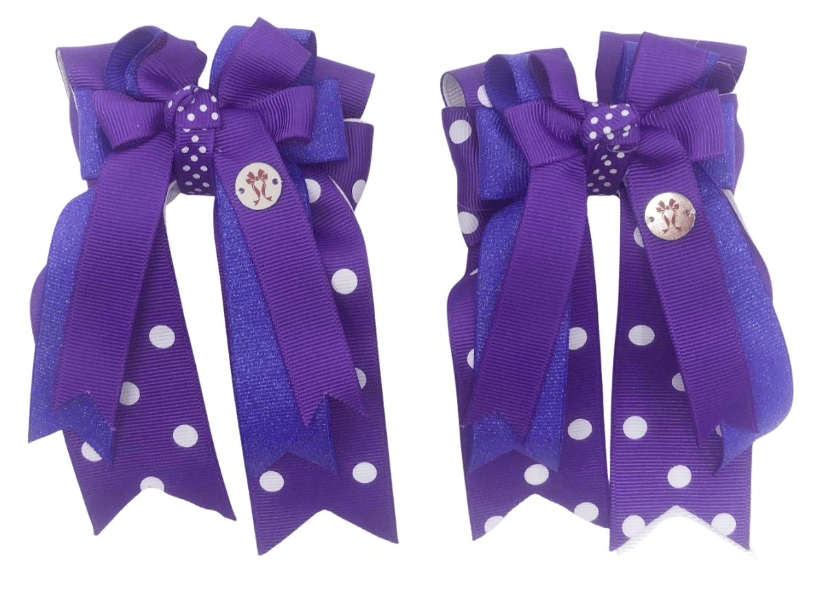Ponytail Bows Online 3" Tails Purple Polka Dots PonyTail Bows equestrian team apparel online tack store mobile tack store custom farm apparel custom show stable clothing equestrian lifestyle horse show clothing riding clothes Purple Polka Dots PonyTail Bows horses equestrian tack store