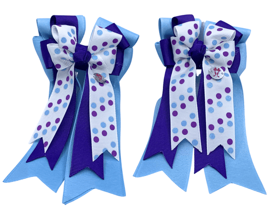 Ponytail Bows Online 3" Tails PonyTail Bows- Blue Purple Polka equestrian team apparel online tack store mobile tack store custom farm apparel custom show stable clothing equestrian lifestyle horse show clothing riding clothes PonyTail Bows- Blue Purple Polka horses equestrian tack store