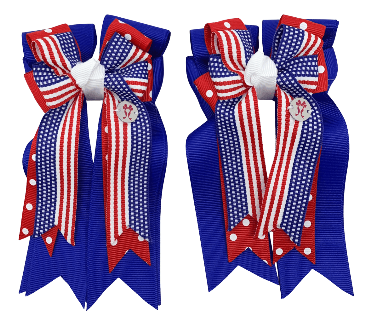 Ponytail Bows Online 3" Tails PonyTail Bows- USA Red Polka equestrian team apparel online tack store mobile tack store custom farm apparel custom show stable clothing equestrian lifestyle horse show clothing riding clothes PonyTail Bows- USA Red Polka horses equestrian tack store