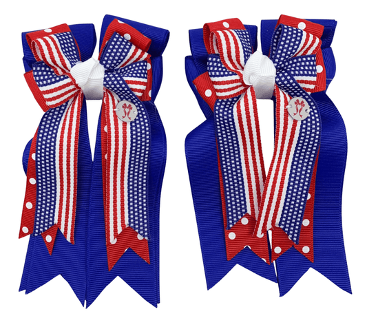 Ponytail Bows Online 3" Tails PonyTail Bows- USA Red Polka equestrian team apparel online tack store mobile tack store custom farm apparel custom show stable clothing equestrian lifestyle horse show clothing riding clothes PonyTail Bows- USA Red Polka horses equestrian tack store