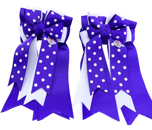 Ponytail Bows Online 3" Tails PonyTail Bows- Purple Polka Dot Party equestrian team apparel online tack store mobile tack store custom farm apparel custom show stable clothing equestrian lifestyle horse show clothing riding clothes PonyTail Bows- Purple Polka Dot Party horses equestrian tack store
