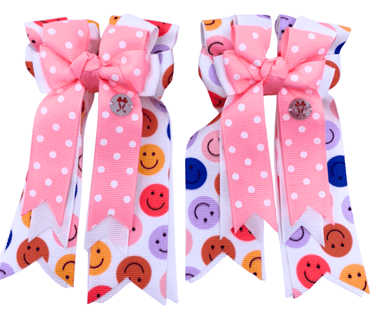 Ponytail Bows Online 3" Tails PonyTail Bows- Pink Smiley equestrian team apparel online tack store mobile tack store custom farm apparel custom show stable clothing equestrian lifestyle horse show clothing riding clothes PonyTail Bows- Pink Smiley horses equestrian tack store