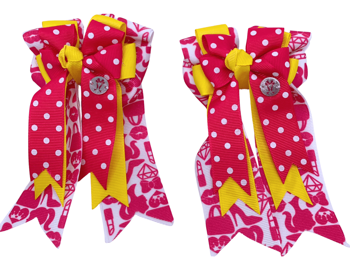 Ponytail Bows Online 3" Tails PonyTail Bows- Polka Dot Barbie equestrian team apparel online tack store mobile tack store custom farm apparel custom show stable clothing equestrian lifestyle horse show clothing riding clothes PonyTail Bows- Polka Dot Barbie horses equestrian tack store