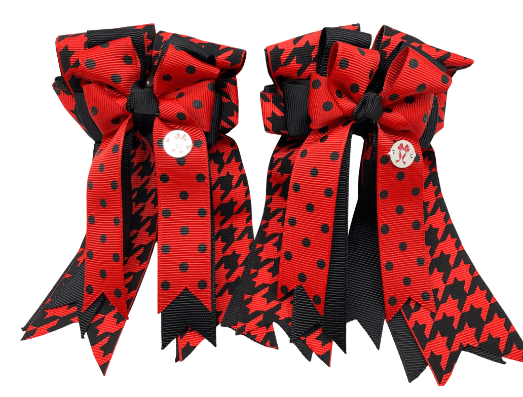 Ponytail Bows Online 3" Tails PonyTail Bows- Black and Red Houndstooth equestrian team apparel online tack store mobile tack store custom farm apparel custom show stable clothing equestrian lifestyle horse show clothing riding clothes PonyTail Bows- Black and Red Houndstooth horses equestrian tack store