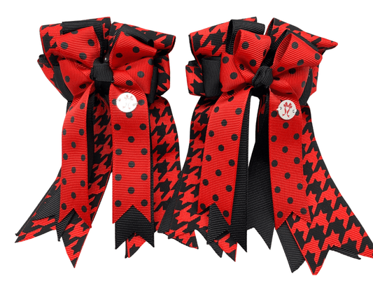 Ponytail Bows Online 3" Tails PonyTail Bows- Black and Red Houndstooth equestrian team apparel online tack store mobile tack store custom farm apparel custom show stable clothing equestrian lifestyle horse show clothing riding clothes PonyTail Bows- Black and Red Houndstooth horses equestrian tack store