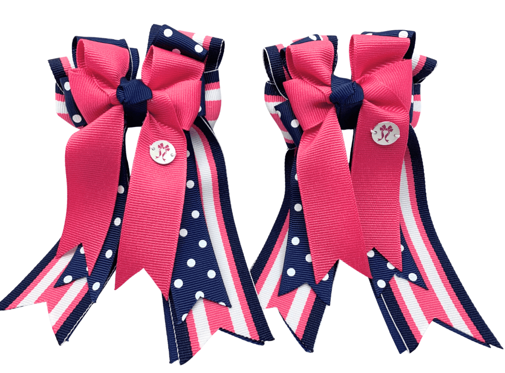 Ponytail Bows Online 3" Tails PonyTail Bows- Navy Pink Stripes/Polka Dots equestrian team apparel online tack store mobile tack store custom farm apparel custom show stable clothing equestrian lifestyle horse show clothing riding clothes PonyTail Bows- Navy Pink Stripes/Polka Dots horses equestrian tack store