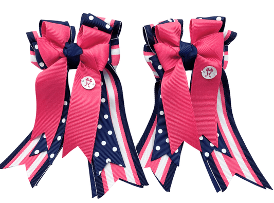 Ponytail Bows Online 3" Tails PonyTail Bows- Navy Pink Stripes/Polka Dots equestrian team apparel online tack store mobile tack store custom farm apparel custom show stable clothing equestrian lifestyle horse show clothing riding clothes PonyTail Bows- Navy Pink Stripes/Polka Dots horses equestrian tack store