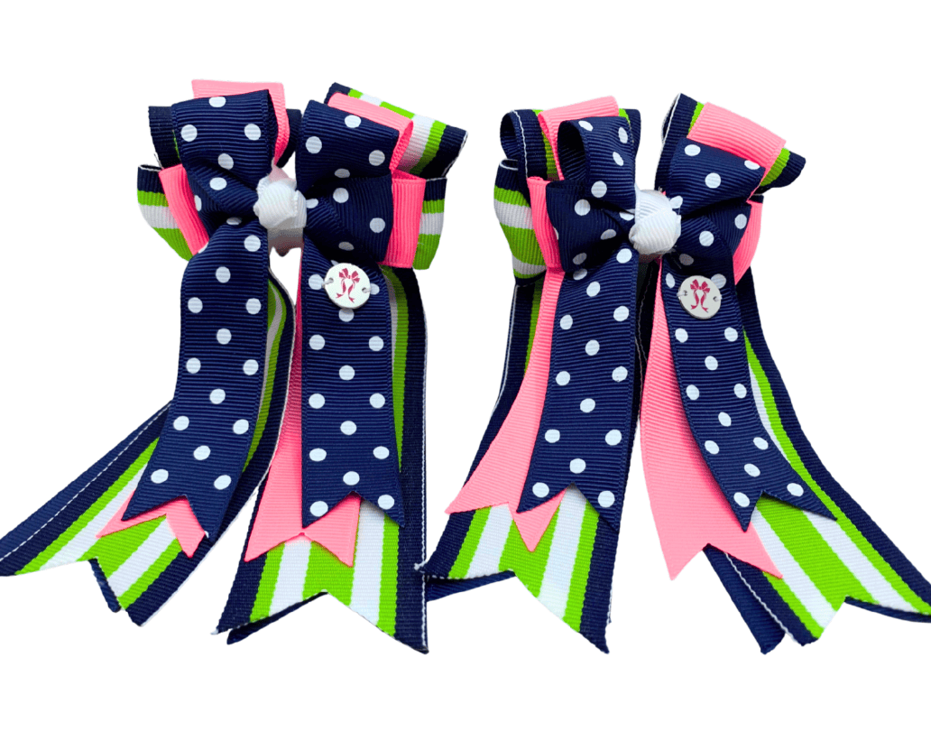 Ponytail Bows Online 3" Tails PonyTail Bows- Navy Green Stripes/Polka Dots equestrian team apparel online tack store mobile tack store custom farm apparel custom show stable clothing equestrian lifestyle horse show clothing riding clothes PonyTail Bows- Navy Green Stripes/Polka Dots horses equestrian tack store