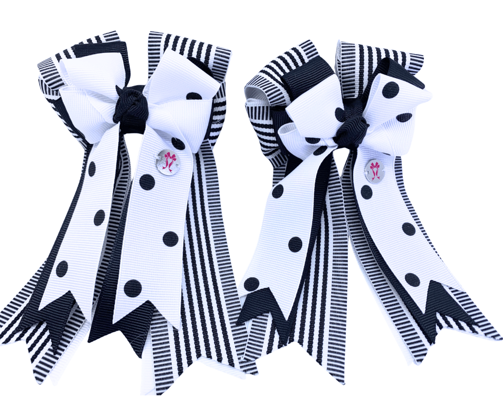 Ponytail Bows Online 3" Tails PonyTail Bows- Black & White Stripes equestrian team apparel online tack store mobile tack store custom farm apparel custom show stable clothing equestrian lifestyle horse show clothing riding clothes PonyTail Bows- Black & White Stripes horses equestrian tack store