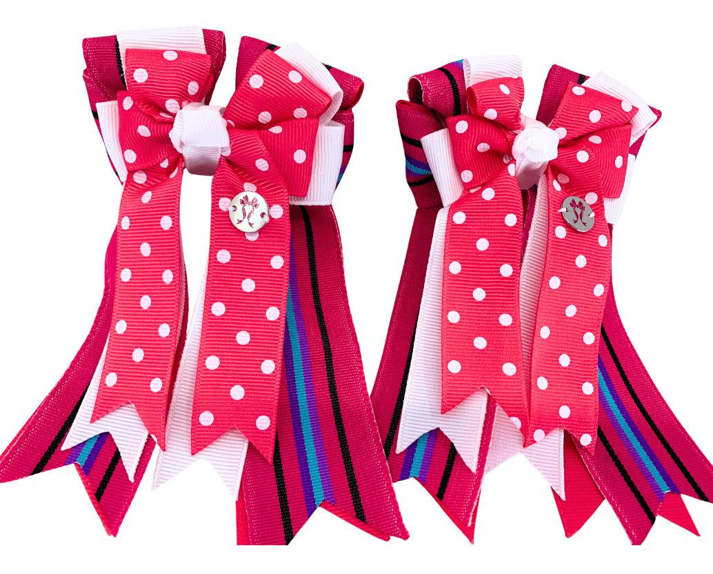 Ponytail Bows Online 3" Tails PonyTail Bows- Pink Dots and Stripes equestrian team apparel online tack store mobile tack store custom farm apparel custom show stable clothing equestrian lifestyle horse show clothing riding clothes PonyTail Bows- Pink Dots and Stripes horses equestrian tack store