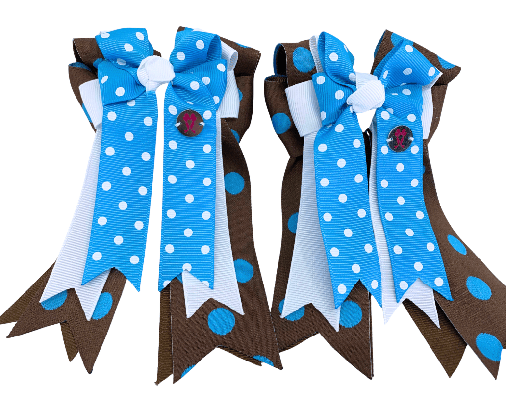 Ponytail Bows Online 3" Tails PonyTail Bows- Java Blue Polka Dots equestrian team apparel online tack store mobile tack store custom farm apparel custom show stable clothing equestrian lifestyle horse show clothing riding clothes PonyTail Bows- Java Blue Polka Dots horses equestrian tack store