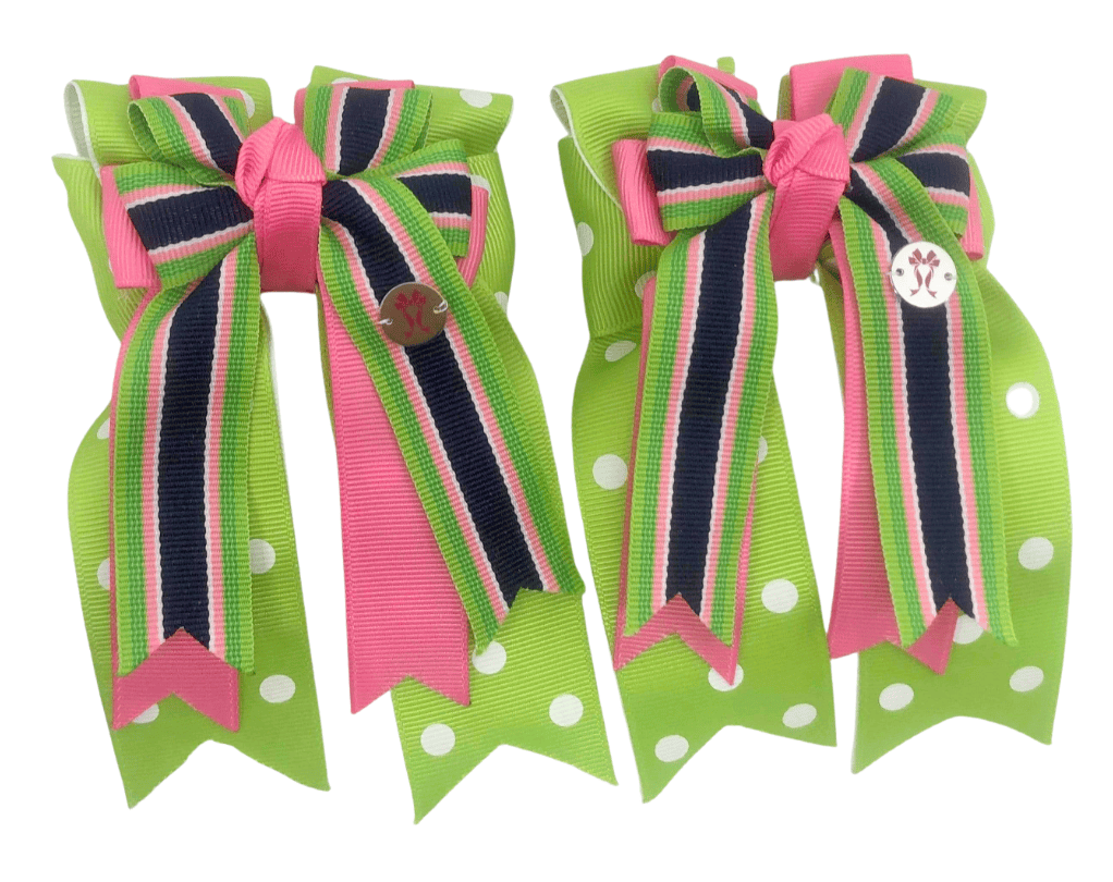 Ponytail Bows Online 3" Tails Green Polka Dot PonyTail Bows equestrian team apparel online tack store mobile tack store custom farm apparel custom show stable clothing equestrian lifestyle horse show clothing riding clothes Green Polka Dot PonyTail Bows horses equestrian tack store