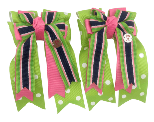 Ponytail Bows Online 3" Tails Green Polka Dot PonyTail Bows equestrian team apparel online tack store mobile tack store custom farm apparel custom show stable clothing equestrian lifestyle horse show clothing riding clothes Green Polka Dot PonyTail Bows horses equestrian tack store