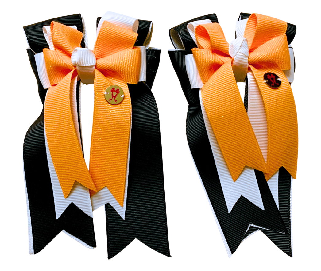 Ponytail Bows Online 3" Tails Glitter Orange & Black PonyTail Bows equestrian team apparel online tack store mobile tack store custom farm apparel custom show stable clothing equestrian lifestyle horse show clothing riding clothes Glitter Orange & Black PonyTail Bows horses equestrian tack store