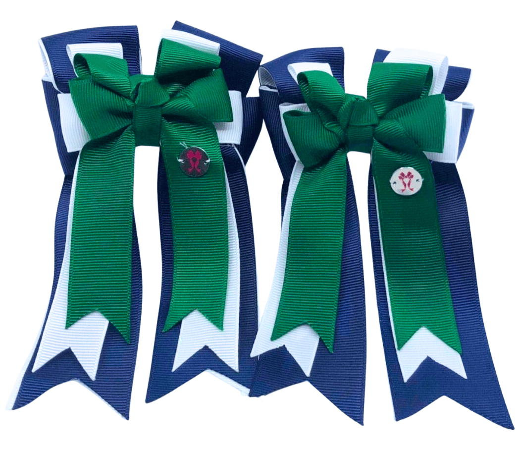 Ponytail Bows Online 3" Tails Hunter Green/Navy PonyTail Bows equestrian team apparel online tack store mobile tack store custom farm apparel custom show stable clothing equestrian lifestyle horse show clothing riding clothes Hunter Green/Navy PonyTail Bows horses equestrian tack store
